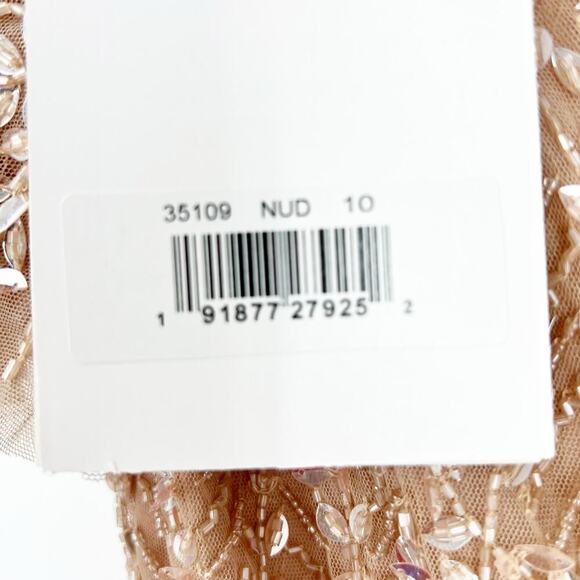 Mac Duggal Embellished Flutter Sleeve Wedding Guest Maxi Gown Nude Size 10 NWT - Picture 9 of 12